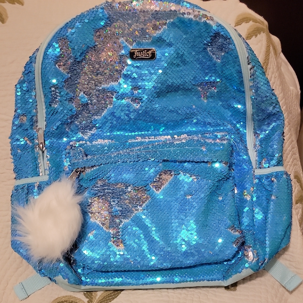 Kids Blue & Silver Sequin Justice  Backpack